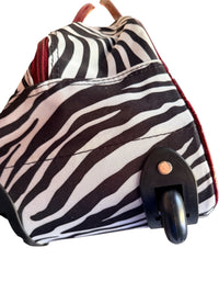 Gloria Vanderbilt Zebra Print Rolling Duffle Bag Carry On Weekender Luggage Y2K