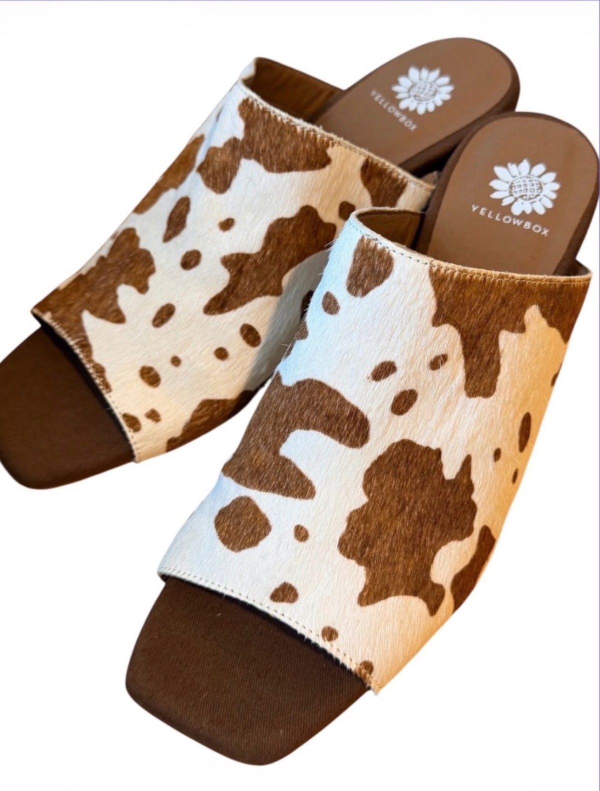 Yellow Box Cow Hair Real Fur Dyed and Treated Mule Slides