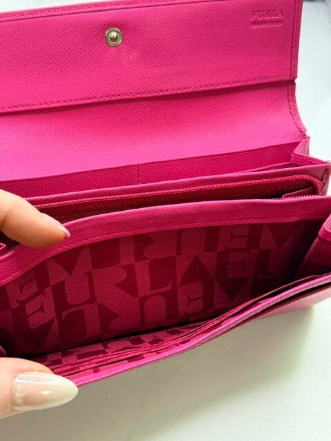 Furla Hot Pink Fuchsia Saffiano Leather Continental Wallet