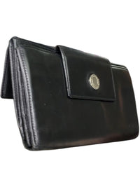 Bvlgari Black Leather Continental Wallet Long Bifold Snap Closure Wallet