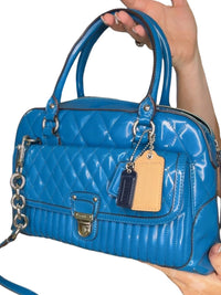 Coach Blue Quilted Patent Leather Satchel Bag with Chain Strap