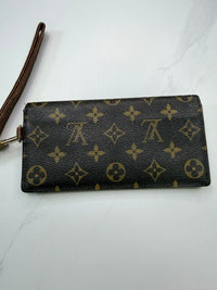 Louis Vuitton Vintage Monogram Canvas Long Wallet Wristlet Brown Gold Hardware