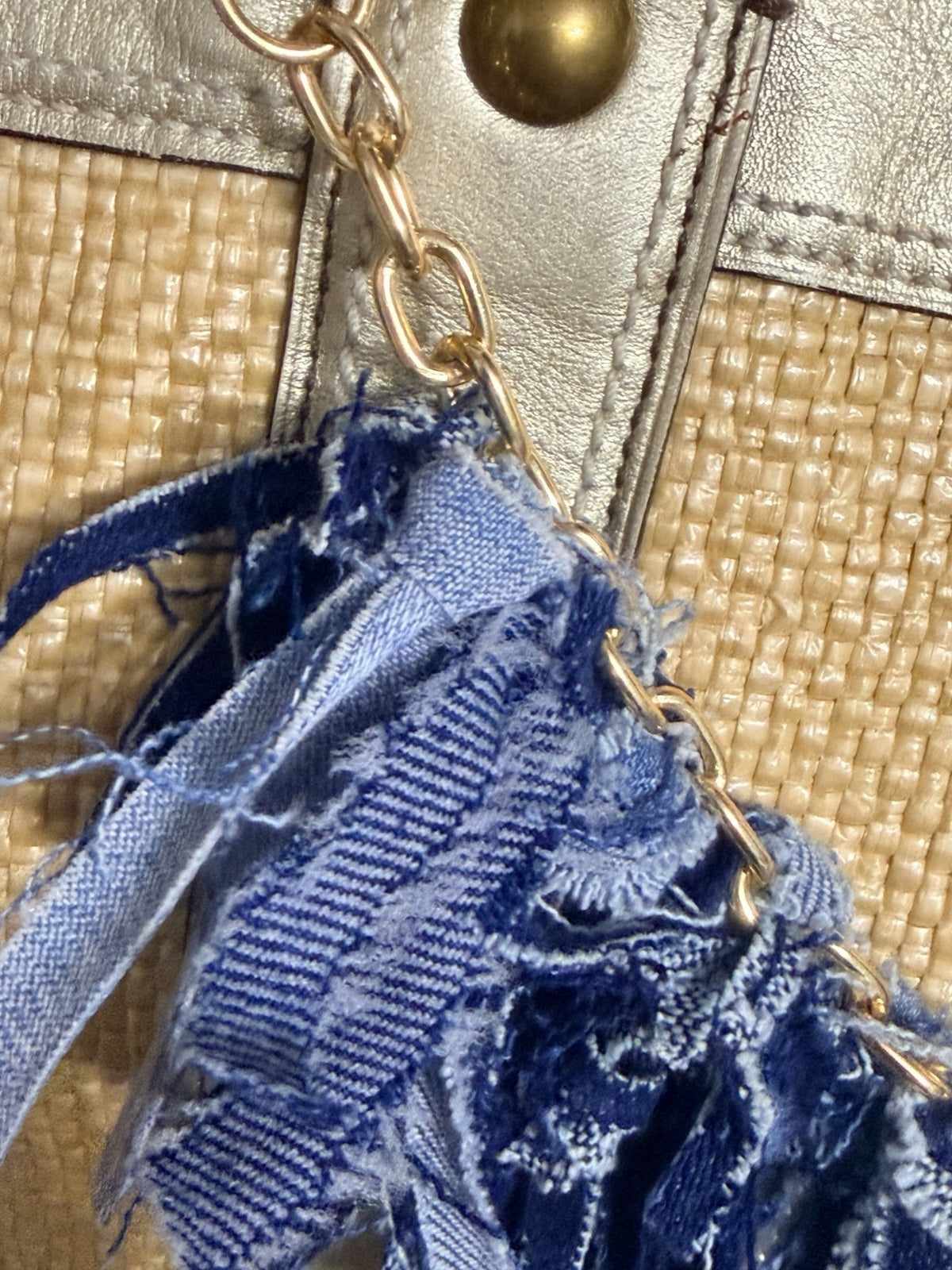 Boho Denim Purse Chain Charm Gold Pearl Fringe