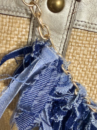 Boho Denim Purse Chain Charm Gold Pearl Fringe