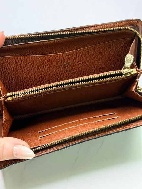 Louis Vuitton Vintage Monogram Canvas Long Wallet Wristlet Brown Gold Hardware