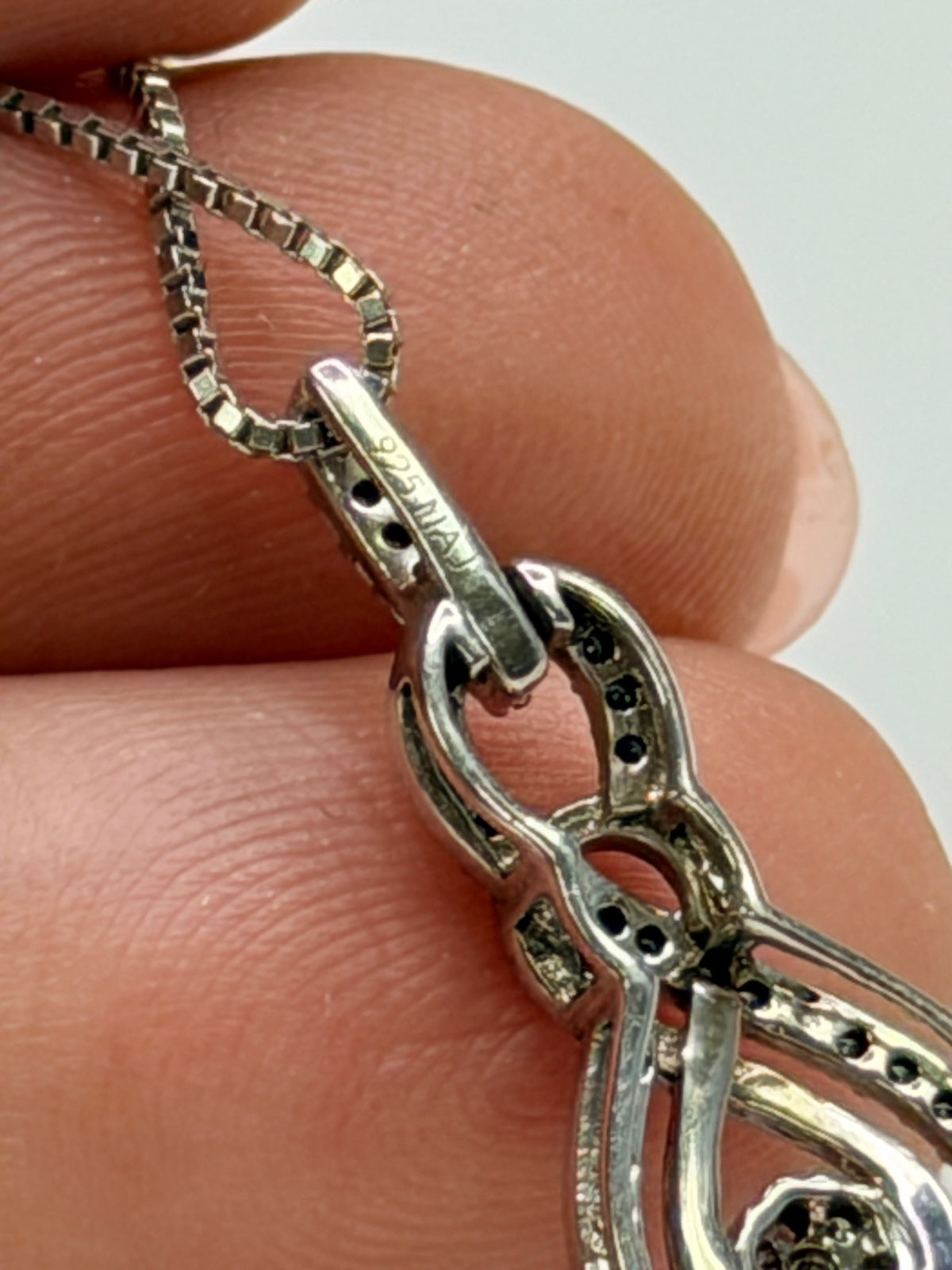 Sterling Silver Necklace with Blue and Clear Stones Pendant