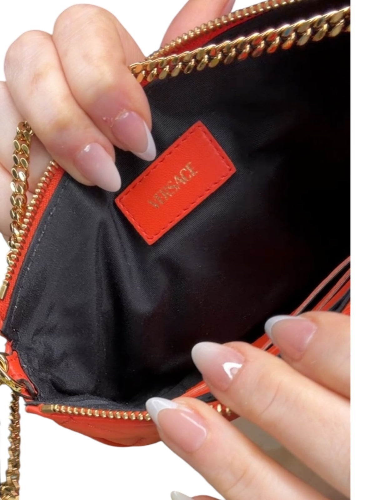 Versace Nappa Quilted Tribute Icon Pouch Quilted Orange Leather Crossbody Bag