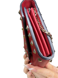 Valentino Garavani Rockstud Red Leather Crossbody Bag with Gold Chain