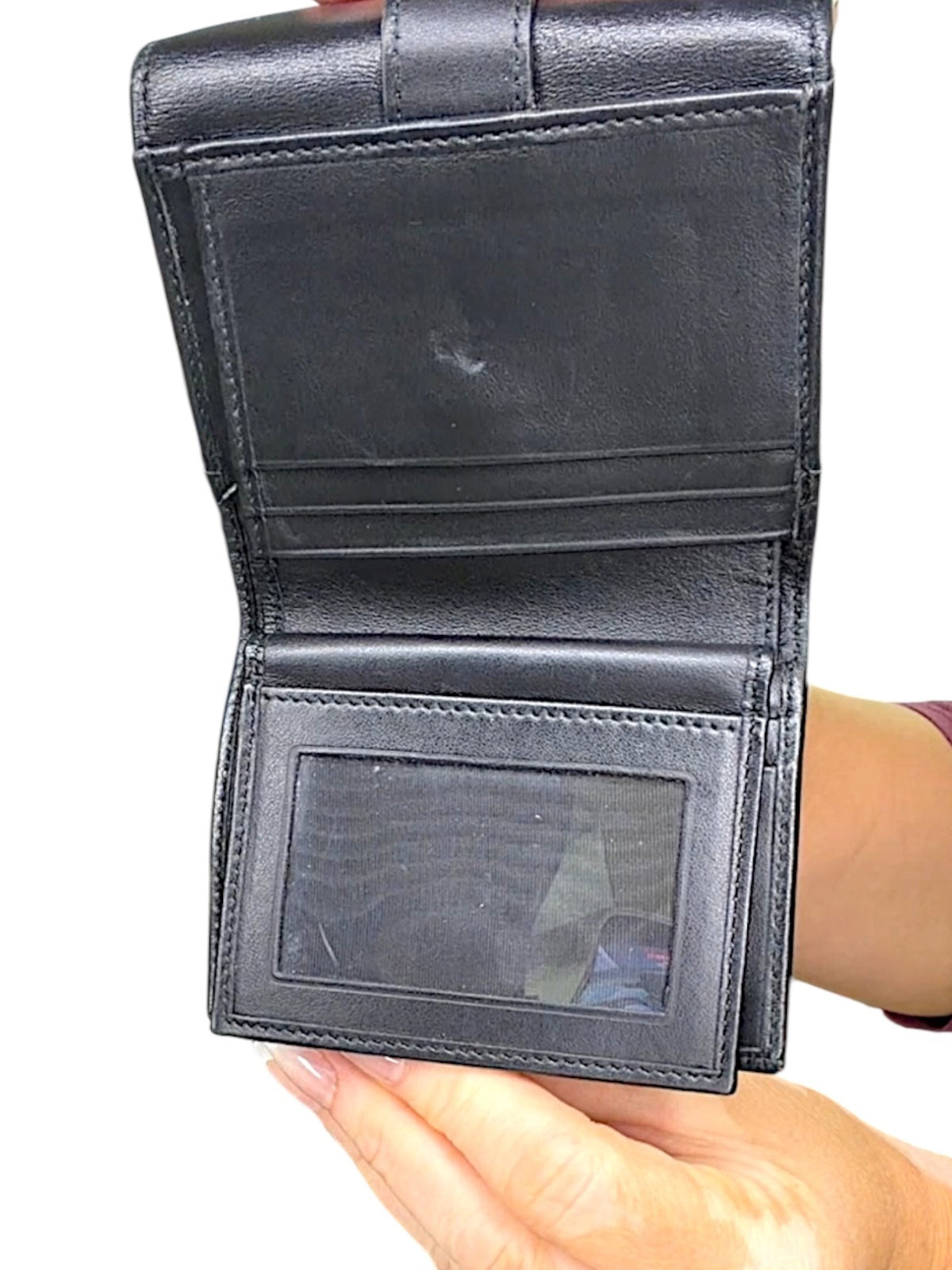 Salvatore Ferragamo Black Leather Wallet with Pink and Gold Flower Accent
