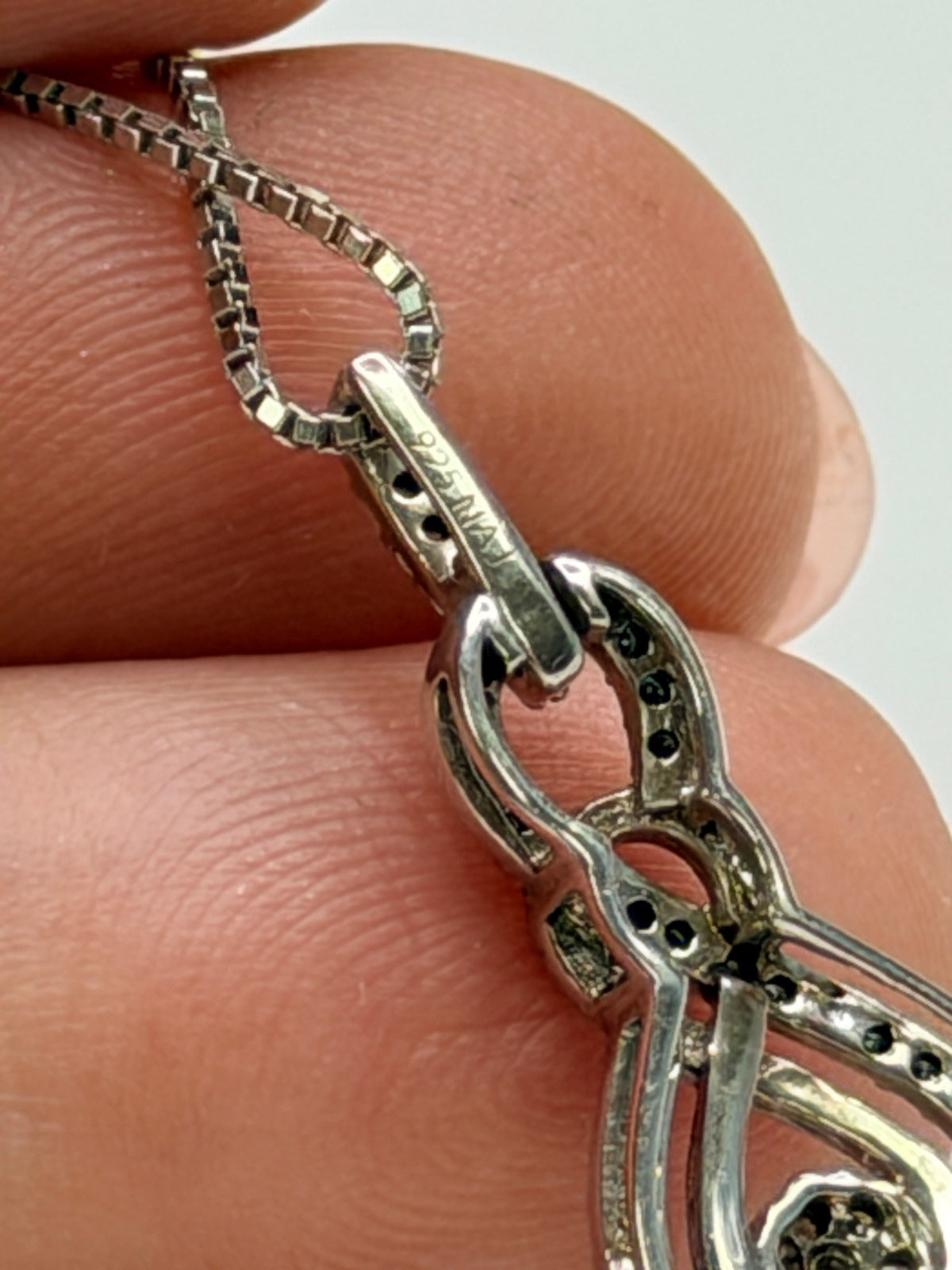Sterling Silver Necklace with Blue and Clear Stones Pendant