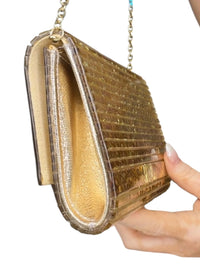 Kurt Geiger London Gold Glitter Acrylic Eagle Head Crossbody Clutch NWOT