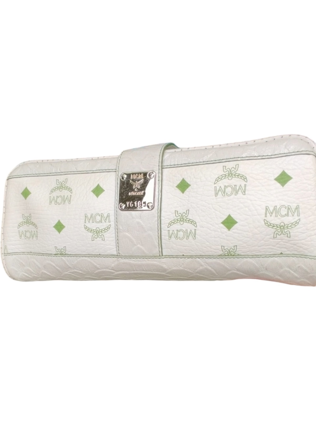 MCM White and Green Leather Clutch Bag