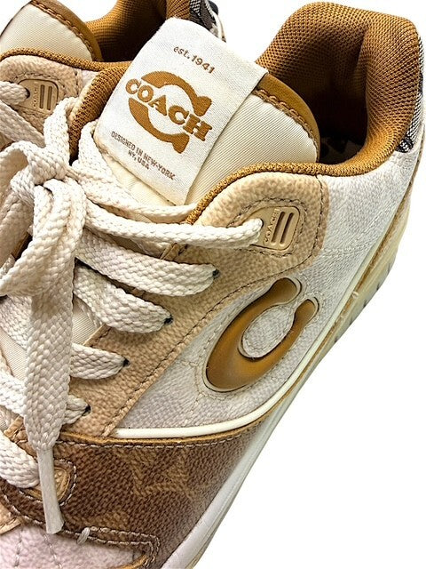 Coach Womens Soho Mixed Signature Patchwork Sneakers Beige Brown Women’s Size 9B