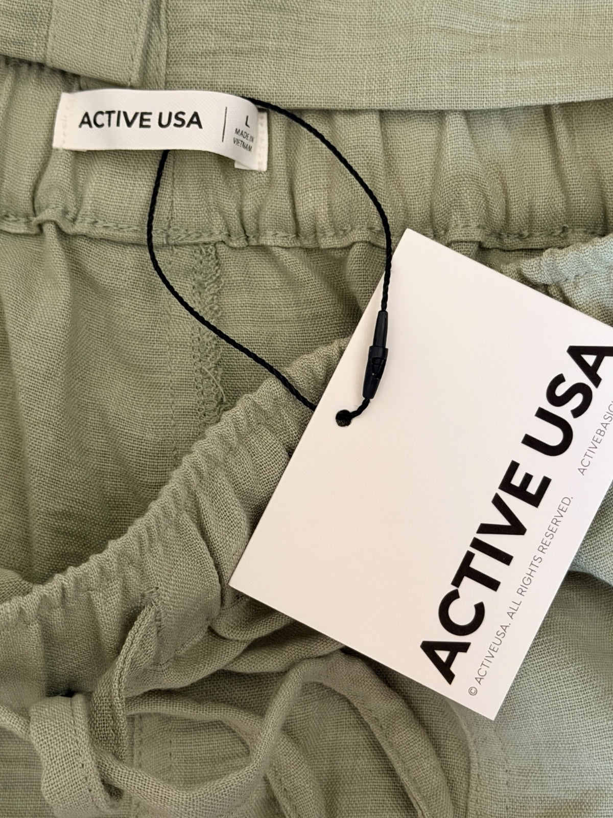 Active USA Two-Piece Button-Up Shirt and Elastic Waist Shorts Set in Sage Green,