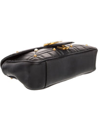 Gucci GG Marmont Quilted Black Leather Shoulder Bag with Pearl and Gold Studs