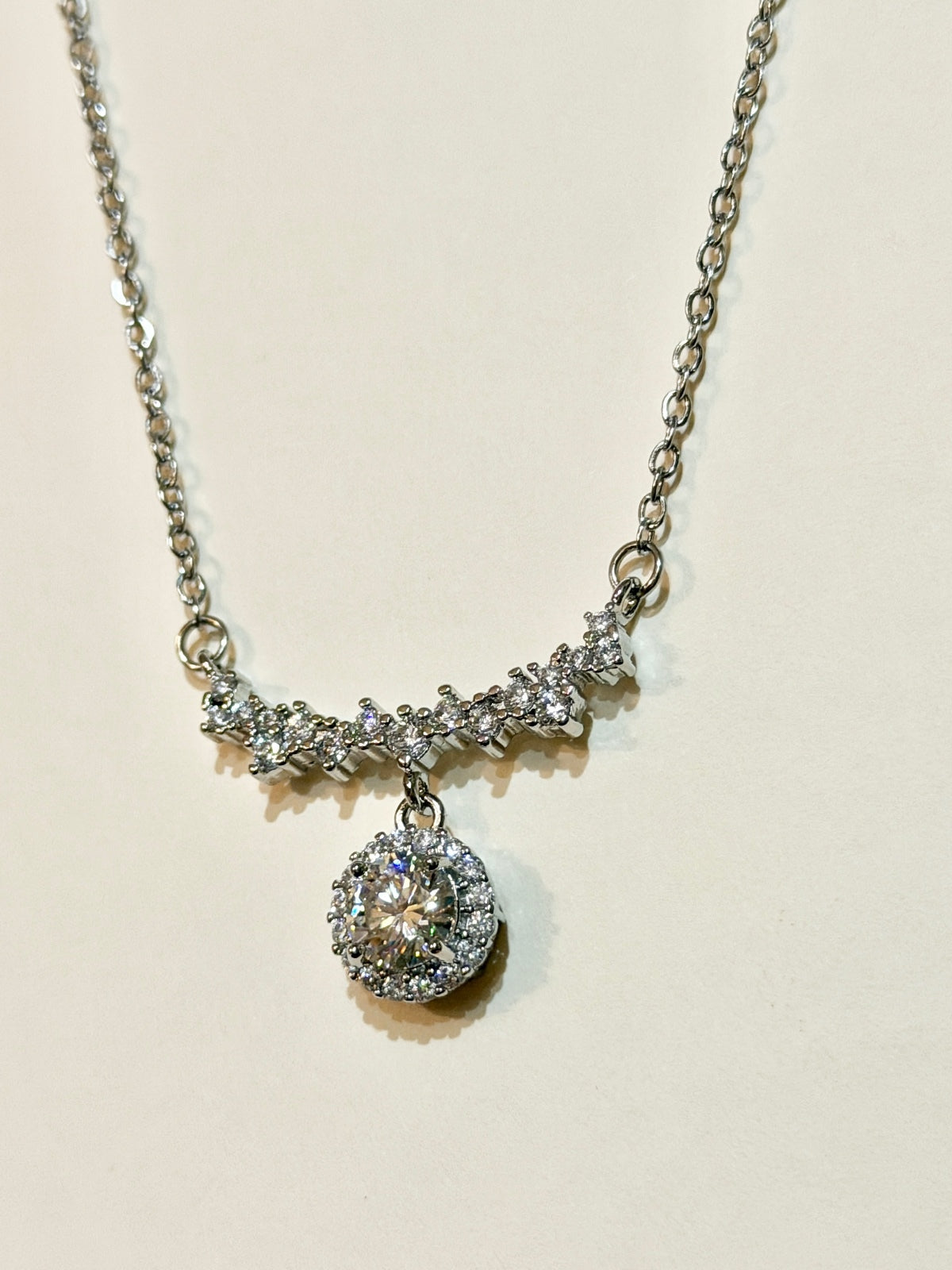 Moissanite authentic silver tone necklace 16”-18” New N1