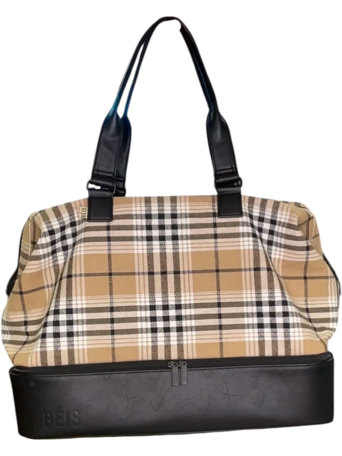 BEIS The Weekender Plaid Travel Bag Carry On Overnight Luggage Shoe Compartment