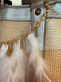 Boho Feather Handbag Purse Charm Chain Gold Tone