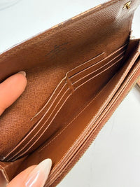 Louis Vuitton Vintage Monogram Canvas Long Wallet Wristlet Brown Gold Hardware