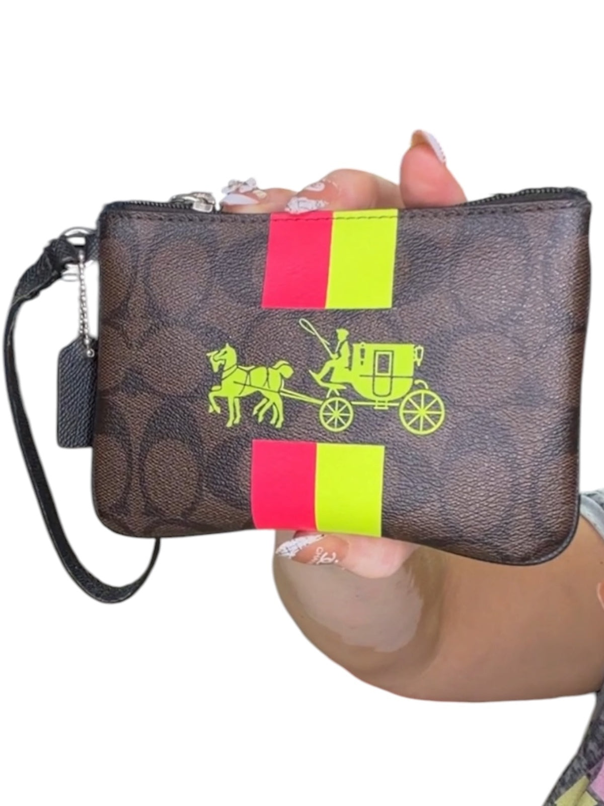 Coach Signature Canvas Wristlet with Neon Coach Print