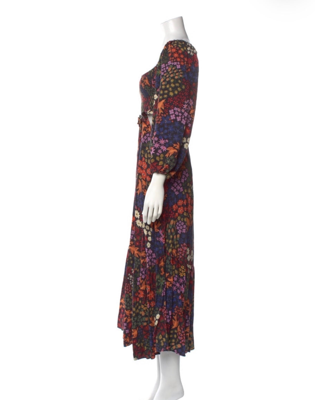 Farm Rio Floral Print Long Sleeve Cutout Maxi Dress