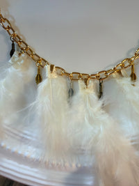 Boho Feather Handbag Purse Charm Chain Gold Tone