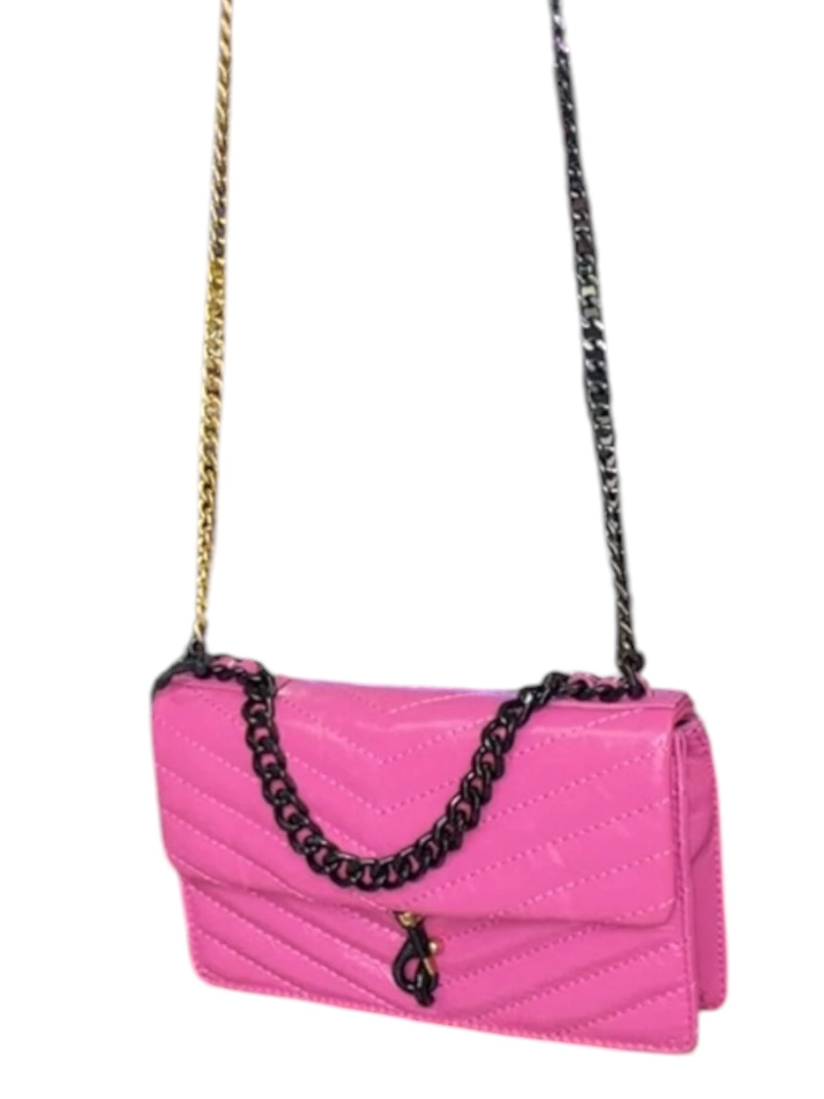 Rebecca Minkoff Edie Mini Crossbody Chain Bag Hot Pink Chevron Leather NWT