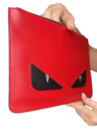 Fendi Bag Bugs Monster Eyes Red Leather Zip Clutch Pouch Portfolio