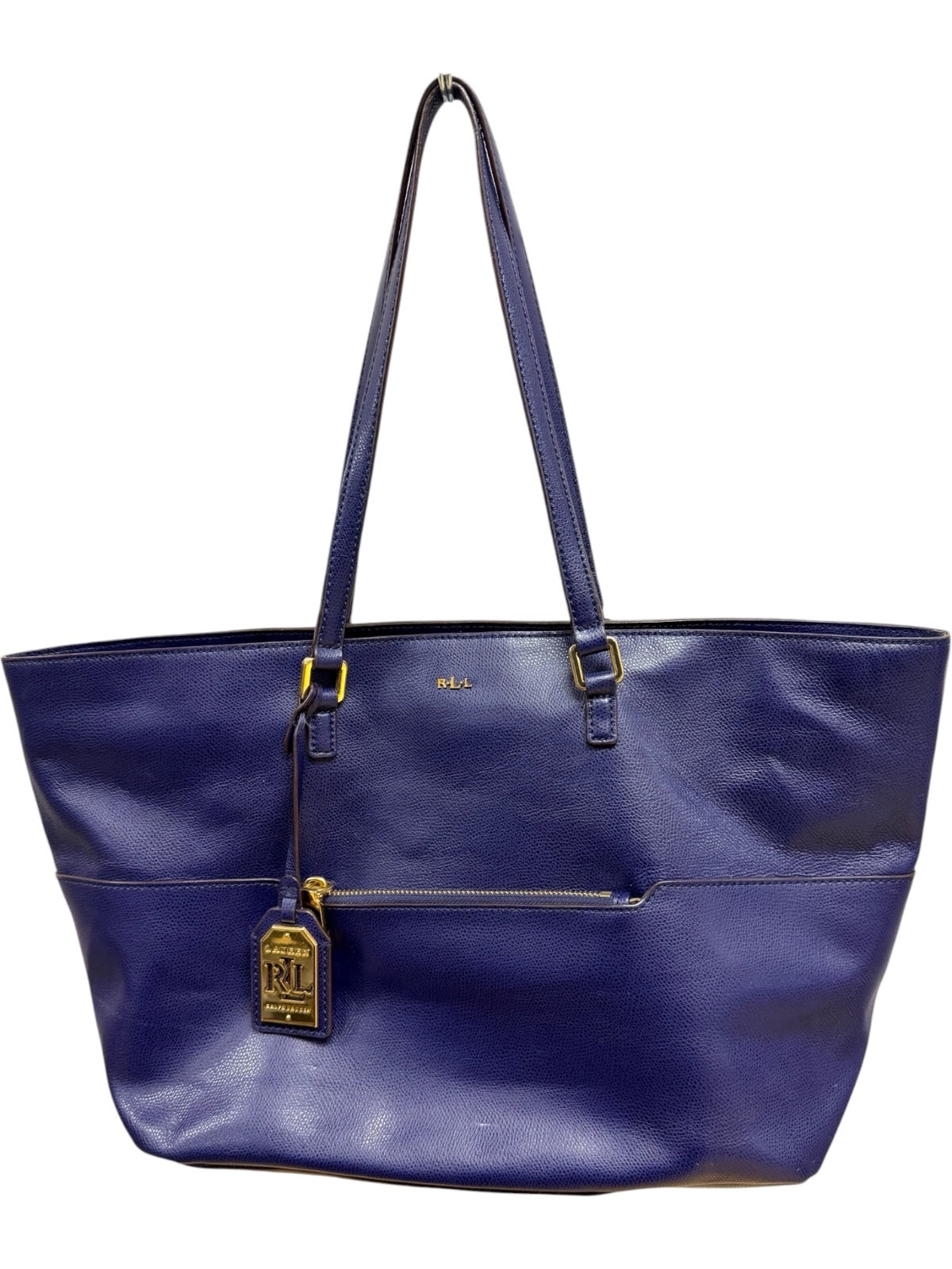 Lauren Ralph Lauren Navy Blue Leather Tote Bag