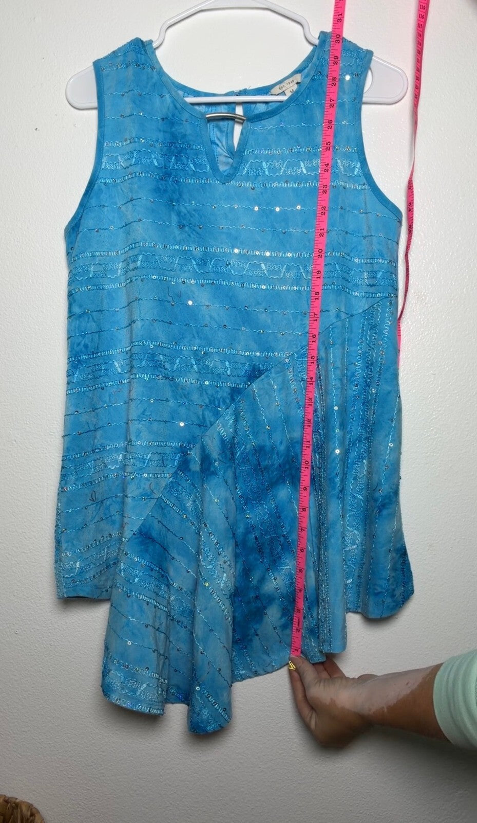Cato Blue Sleeveless Sequin Handkerchief Hem Top Size M skuM
