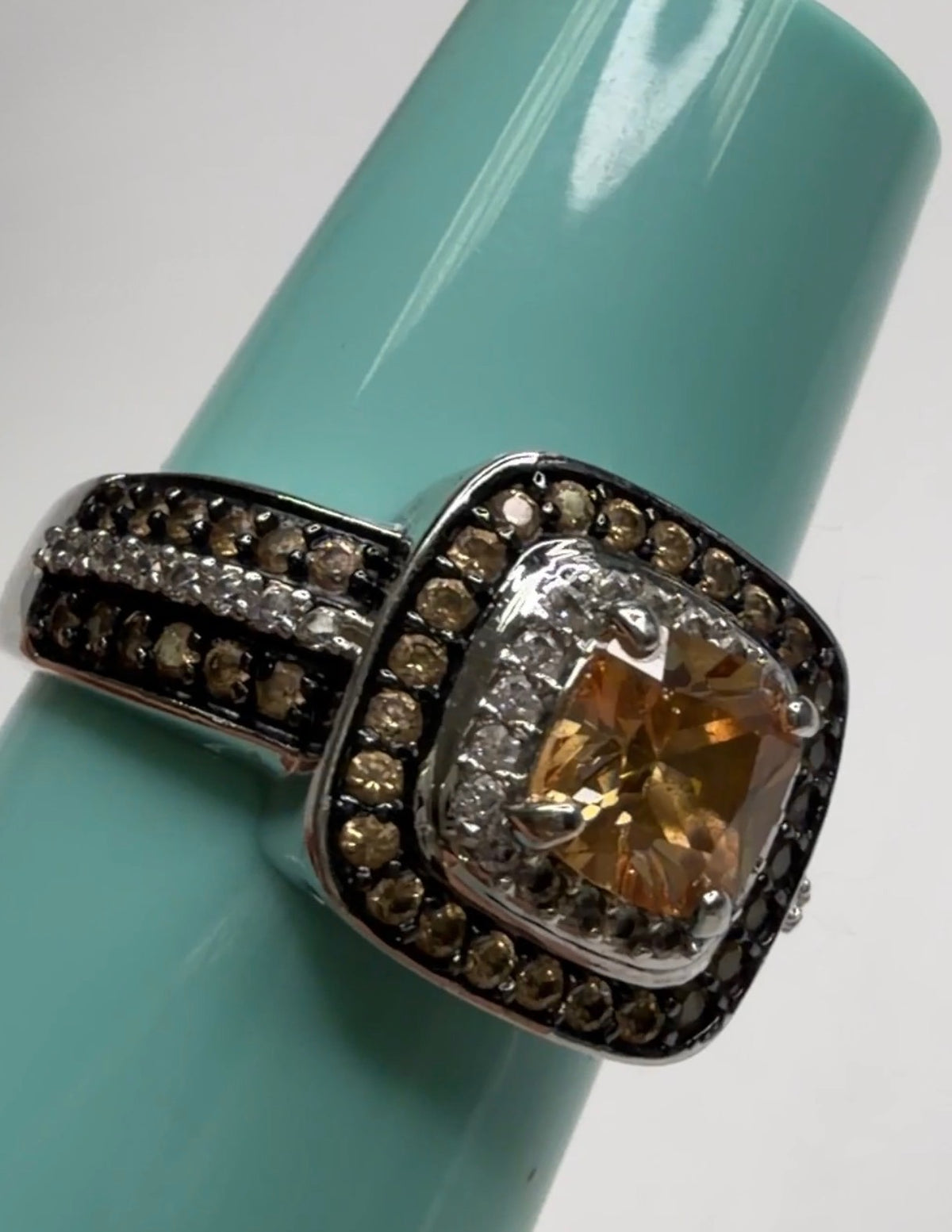 Sterling Silver Ring with Citrine and Brown Gemstone Accents size 8