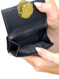 Salvatore Ferragamo Black Leather Wallet with Pink and Gold Flower Accent