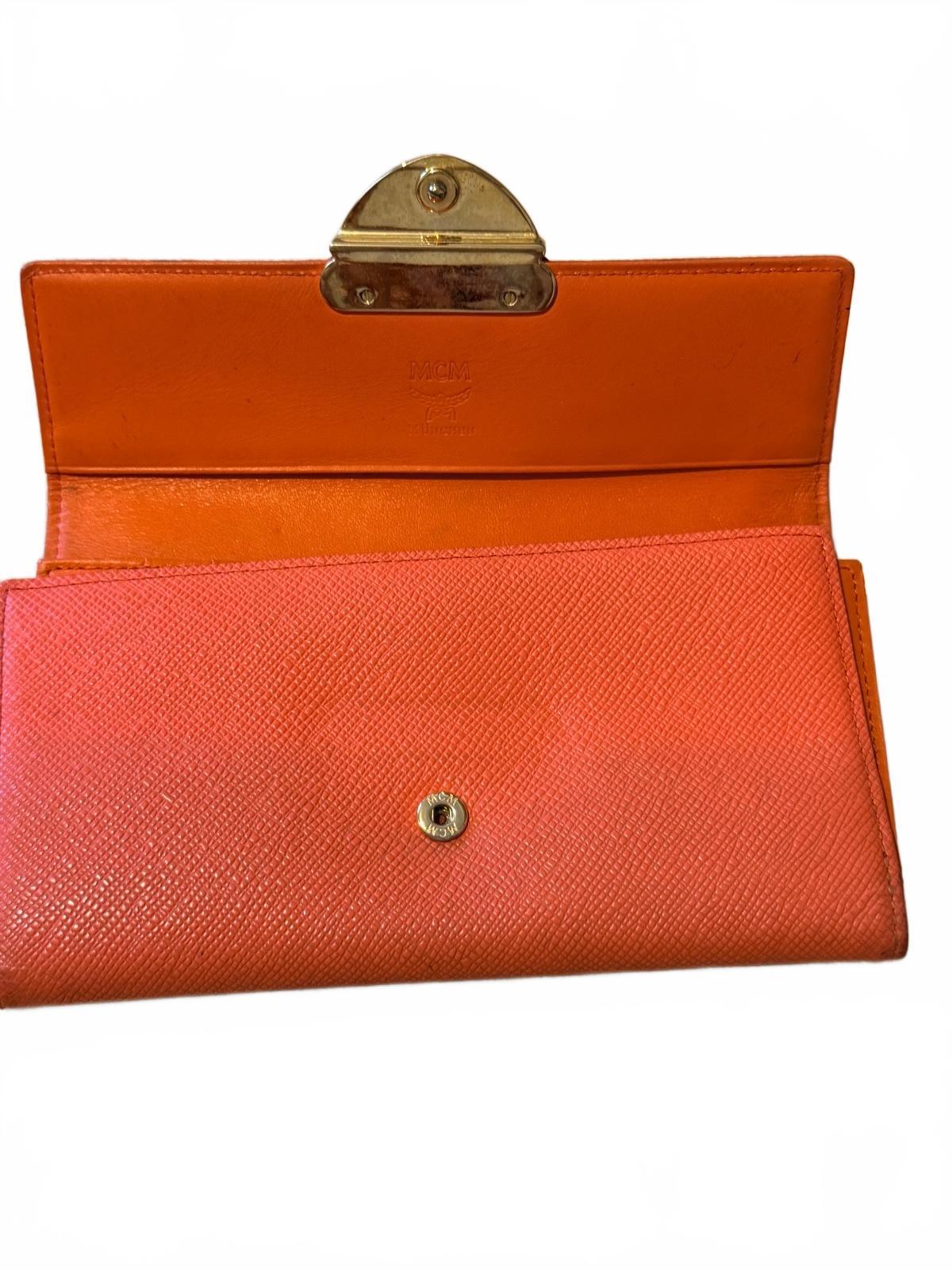 MCM Orange Leather Wallet with Gold-tone Clasp