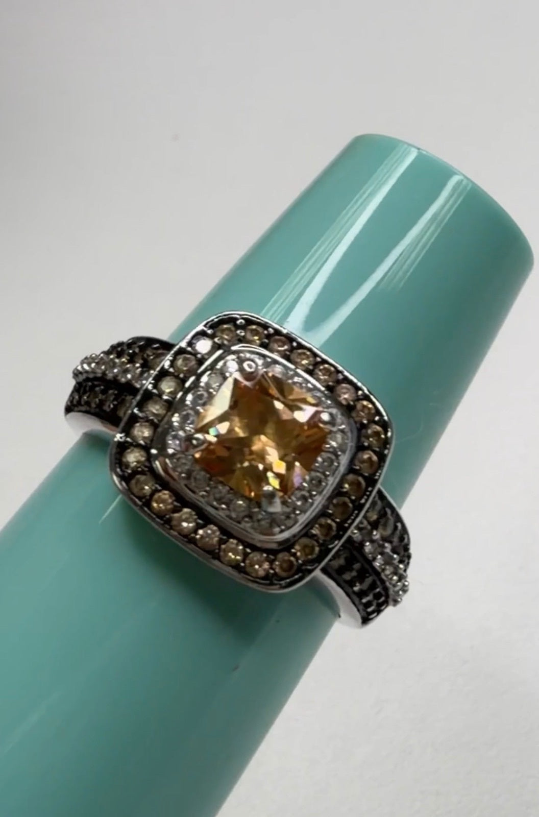 Sterling Silver Ring with Citrine and Brown Gemstone Accents size 8