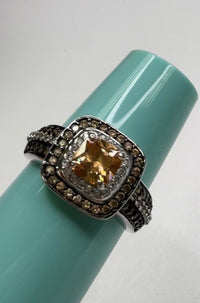 Sterling Silver Ring with Citrine and Brown Gemstone Accents size 8