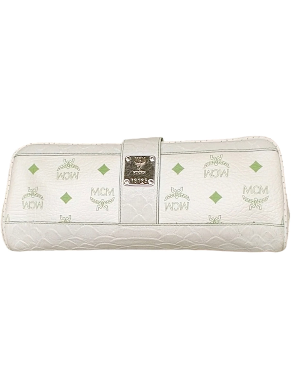 MCM White and Green Leather Clutch Bag
