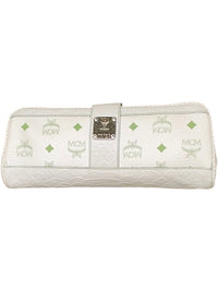 MCM White and Green Leather Clutch Bag