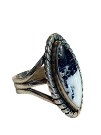 Vintage Native American White Buffalo Turquoise Sterling Silver Marquise Ring
