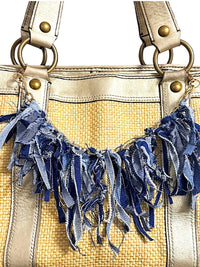 Boho Denim Purse Chain Charm Gold Pearl Fringe