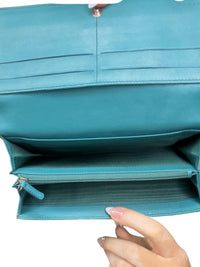 Celine Blue Leather Long Wallet authentic vintage Celine Large Flap Wallet