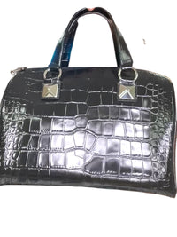 Michael Kors Grayson Medium Duffle Satchel Black Embossed Croc Crossbody NWT