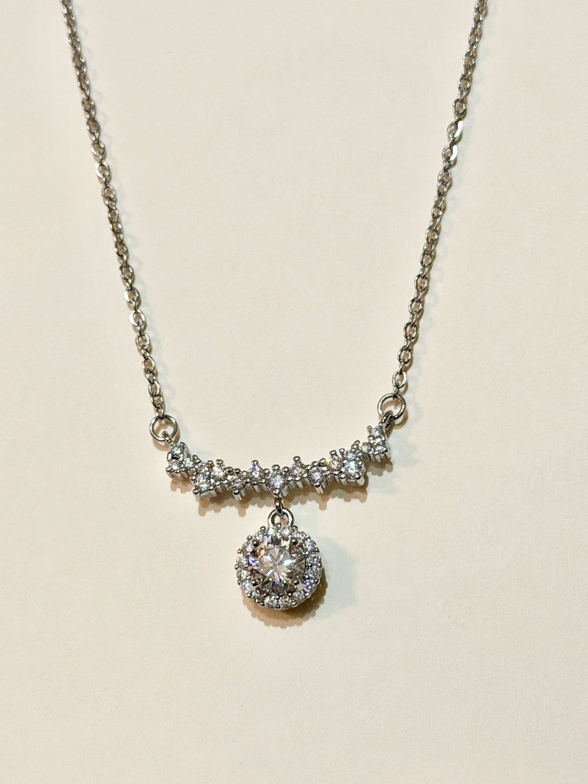 Moissanite authentic silver tone necklace 16”-18” New N1