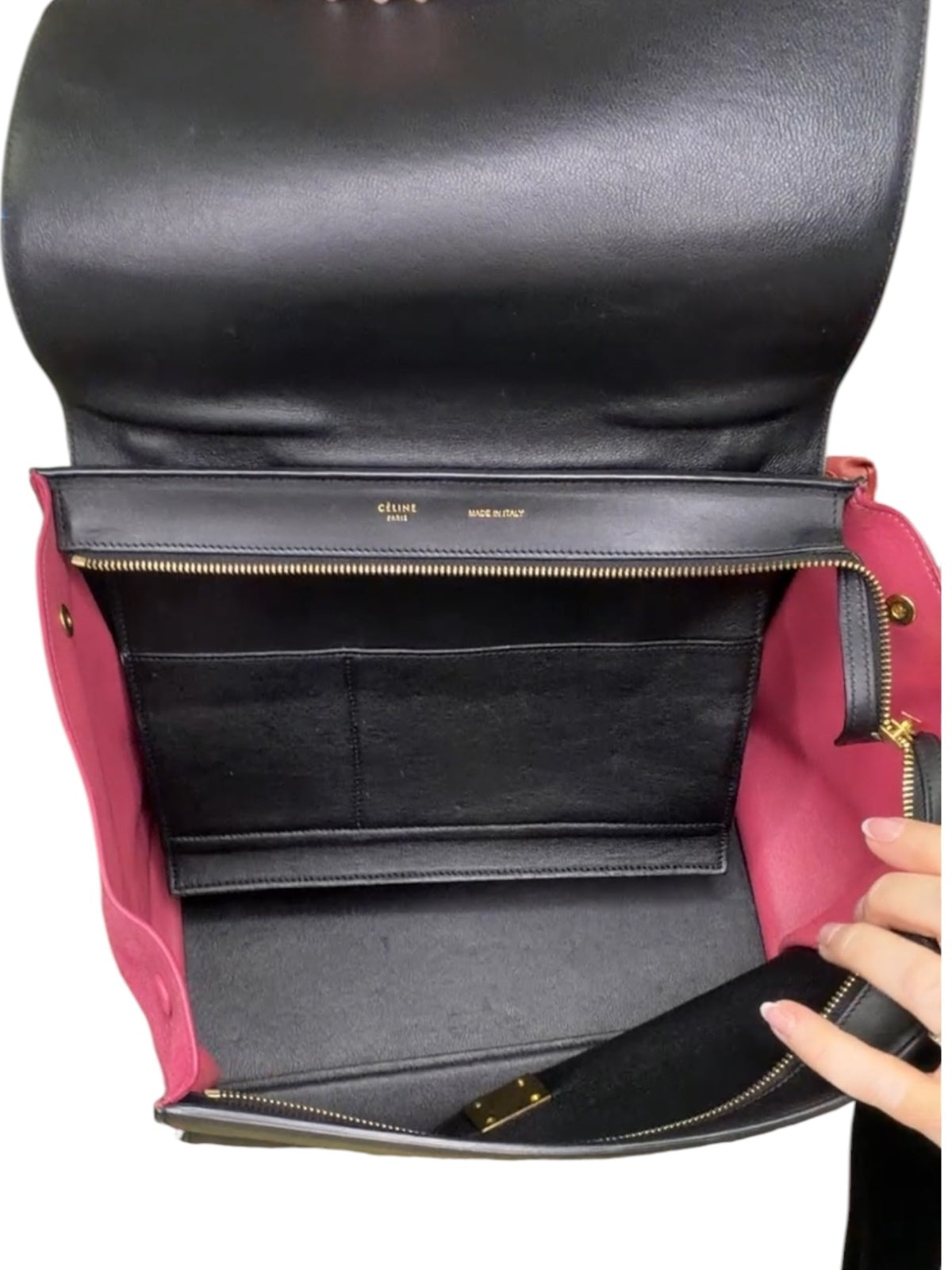 Celine Trapeze Medium Tricolor Leather & Suede Satchel Bag Black Taupe