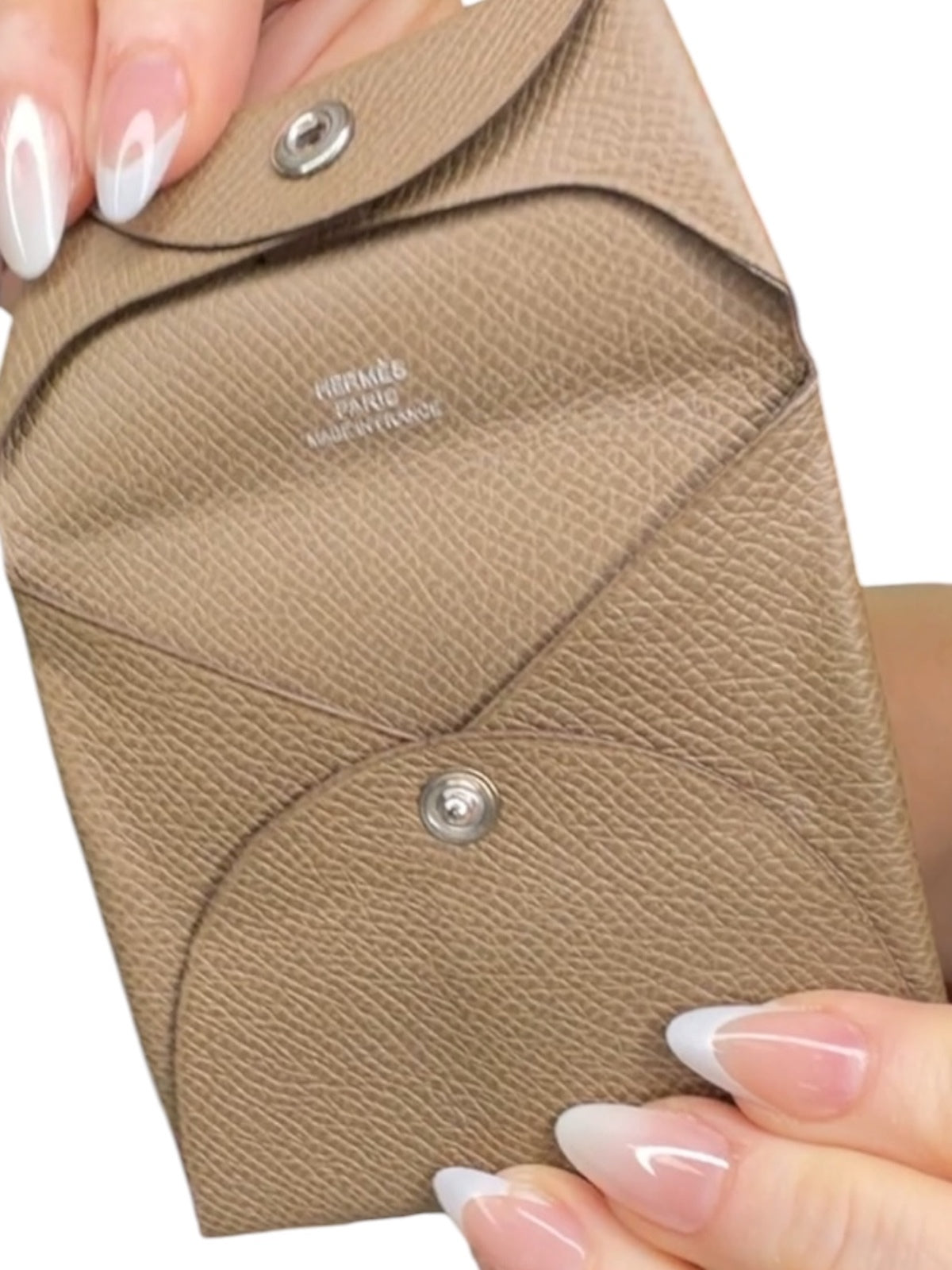 Hermès Bastia Epsom Leather Etoupe Taupe Snap Coin Wallet Made in France