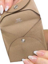 Hermès Bastia Epsom Leather Etoupe Taupe Snap Coin Wallet Made in France