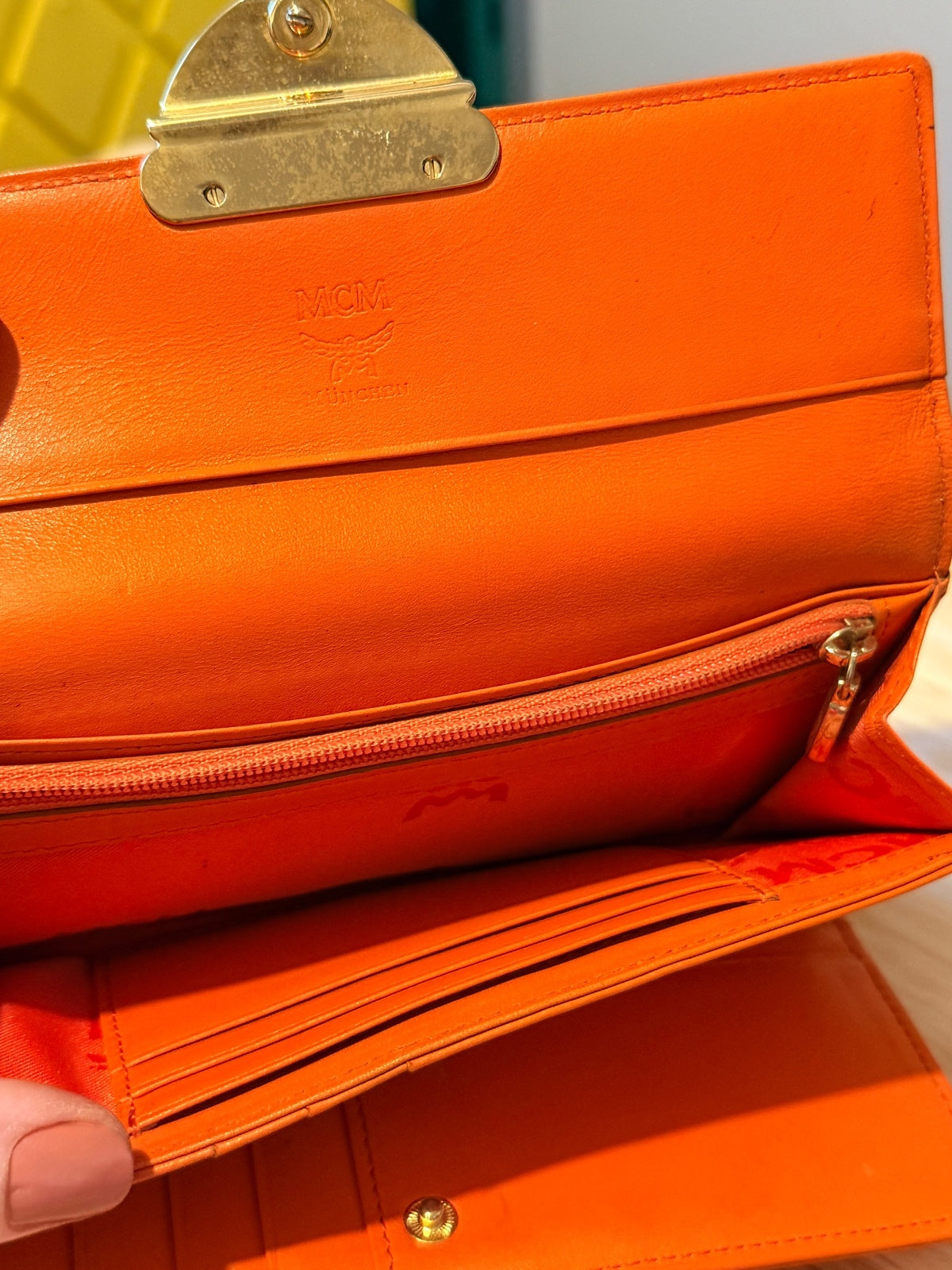 MCM Orange Leather Wallet with Gold-tone Clasp