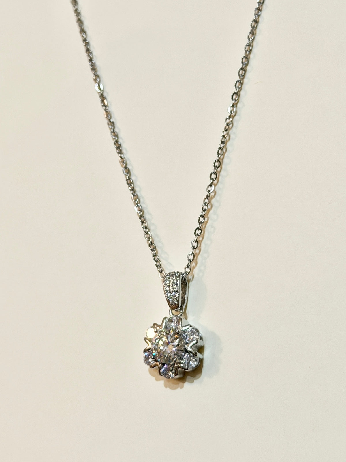 Moissanite authentic silver tone necklace 16”-18” New N9