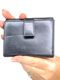 Salvatore Ferragamo Black Leather Wallet with Pink and Gold Flower Accent