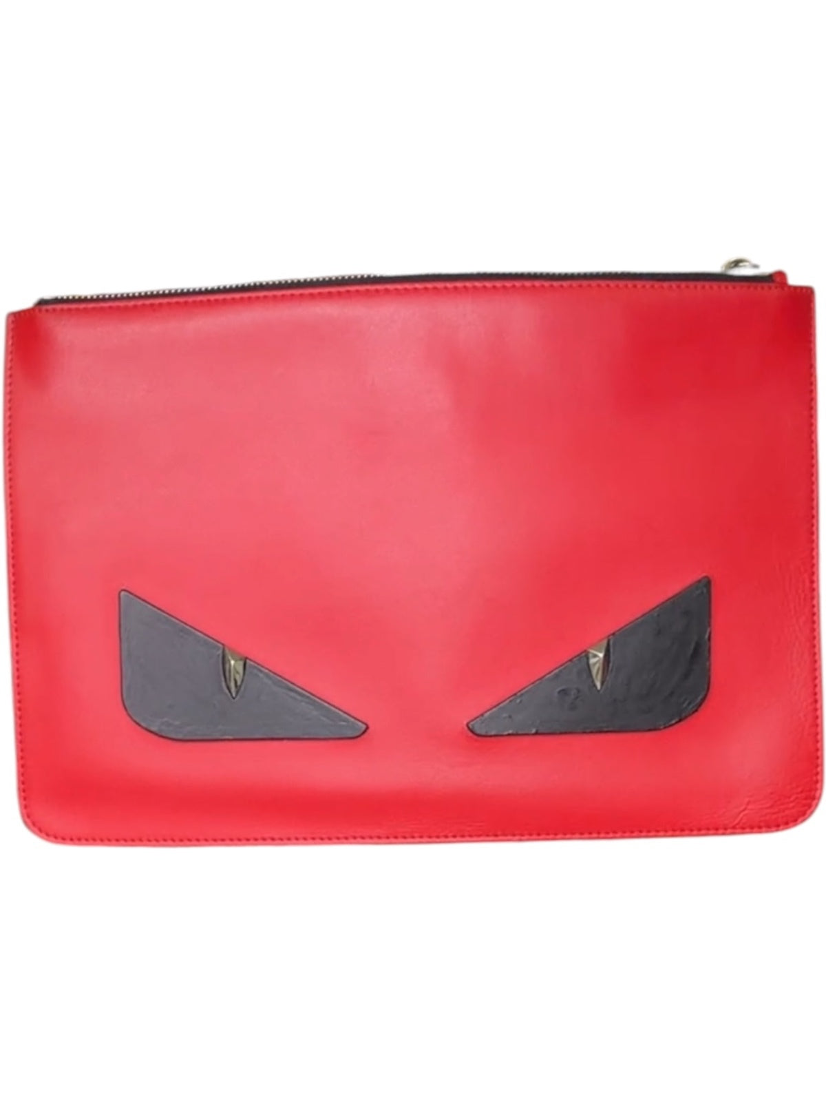 Fendi Bag Bugs Monster Eyes Red Leather Zip Clutch Pouch Portfolio