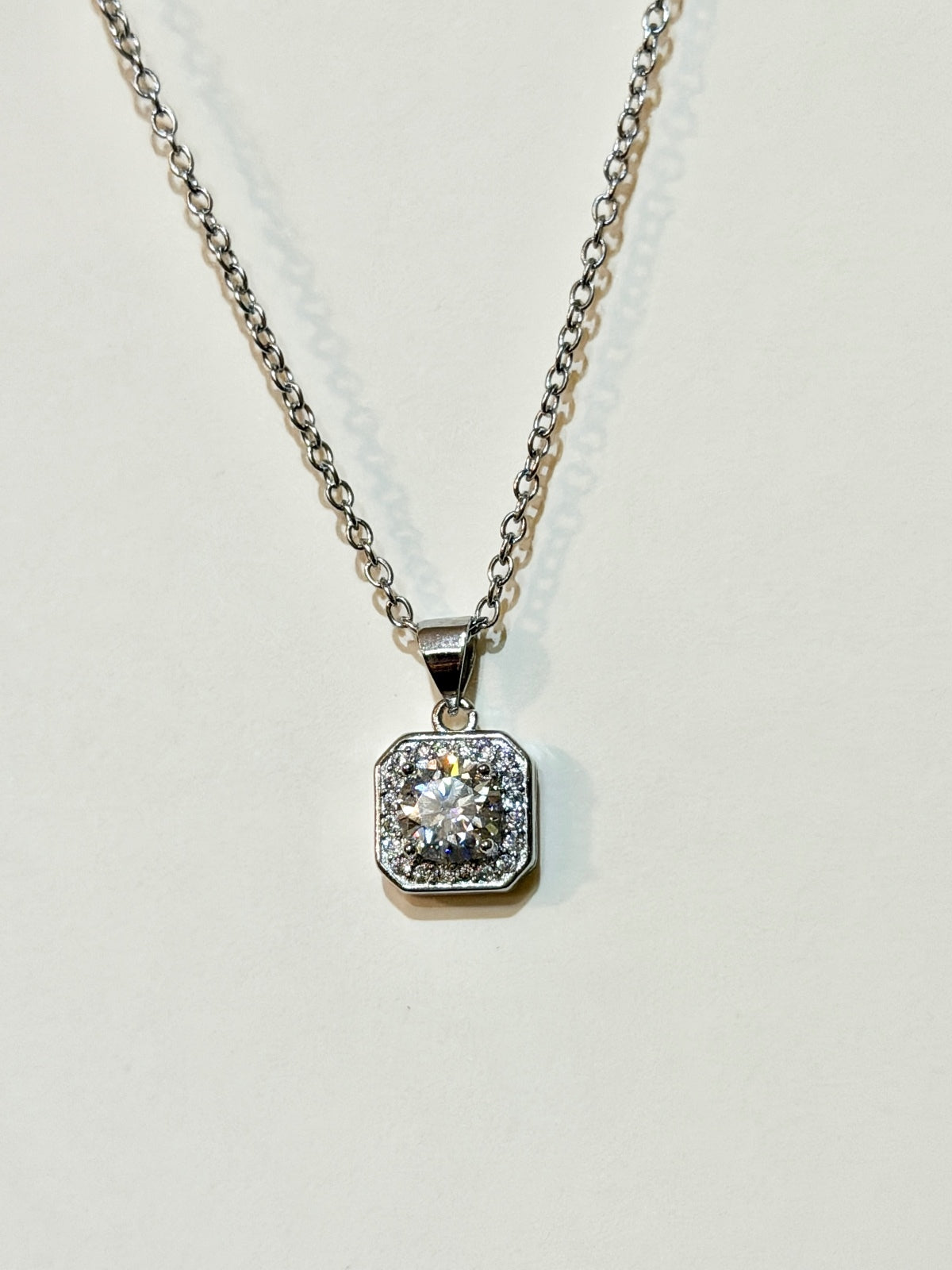 Moissanite authentic silver tone necklace 16”-18” New N8